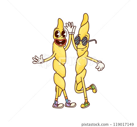 Trofie Italian pasta groovy cheerful character. Italy cuisine menu tasty pasta groovy character, Trofie wheat meal or Italian restaurant raw noodle dish 60s 70s comic isolated vector funny personage Trofie Italian pasta groovy cheerful character. Italy cuisine menu tasty pasta groovy character, Trofie wheat meal or Italian restaurant raw noodle dish 60s 70s comic isolated vector funny personage 119017149