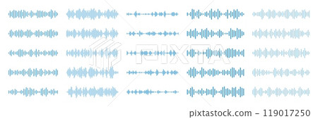 Podcast music sound waves and voice audio soundwaves for message play, vector UI elements. Sound wave or voice message recording icons for podcast, online music or multimedia audio stream soundwaves Podcast music sound waves and voice audio soundwaves for message play, vector UI elements. Sound wave or voice message recording icons for podcast, online music or multimedia audio stream soundwaves 119017250