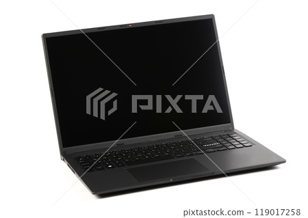 Laptop or notebook with blank screen isolated with on transparent background. Laptop or notebook with blank screen isolated with on transparent background. 119017258