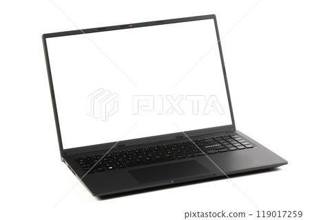 Laptop or notebook with blank screen isolated with on transparent background. Laptop or notebook with blank screen isolated with on transparent background. 119017259
