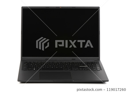 Laptop or notebook with blank screen isolated with on transparent background. Laptop or notebook with blank screen isolated with on transparent background. 119017260