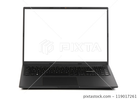 Laptop or notebook with blank screen isolated with on transparent background. Laptop or notebook with blank screen isolated with on transparent background. 119017261