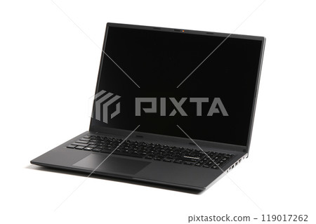 Laptop or notebook with blank screen isolated with on transparent background. Laptop or notebook with blank screen isolated with on transparent background. 119017262