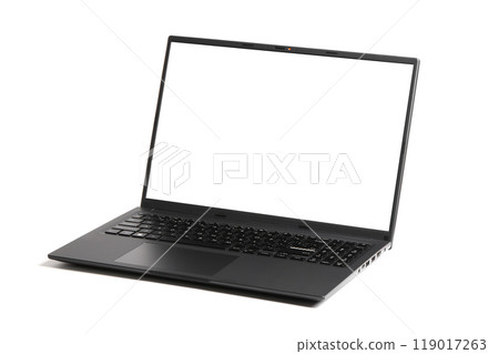 Laptop or notebook with blank screen isolated with on transparent background. Laptop or notebook with blank screen isolated with on transparent background. 119017263