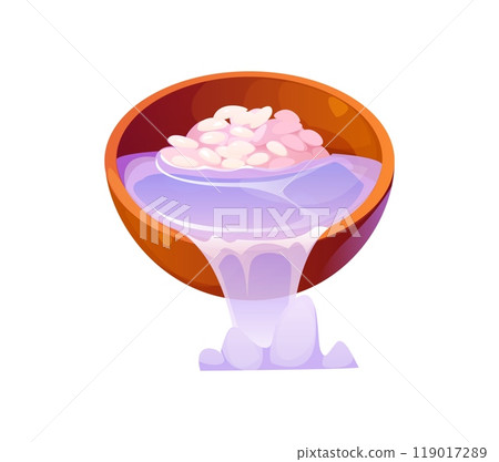 Process of washing rice in a wooden bowl. Water flows over the edges, emphasizing cleanliness and preparation in cooking. Cartoon vector image for culinary cooking guides, or food-related content Process of washing rice in a wooden bowl. Water flows over the edges, emphasizing cleanliness and preparation in cooking. Cartoon vector image for culinary cooking guides, or food-related content 119017289