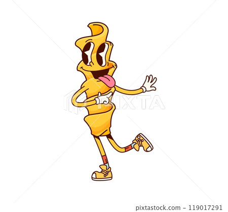 Eliche Italian pasta groovy cute character. Italy cuisine menu tasty noodle dish groovy character, Italian restaurant pasta meal or Eliche raw gourmet vintage hippie isolated vector happy mascot Eliche Italian pasta groovy cute character. Italy cuisine menu tasty noodle dish groovy character, Italian restaurant pasta meal or Eliche raw gourmet vintage hippie isolated vector happy mascot 119017291