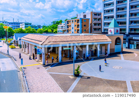 Yokohama cityscape in Japan, overlooking Kitayamada Station on the Yokohama Municipal Subway Green Line Yokohama cityscape in Japan, overlooking Kitayamada Station on the Yokohama Municipal Subway Green Line 119017490