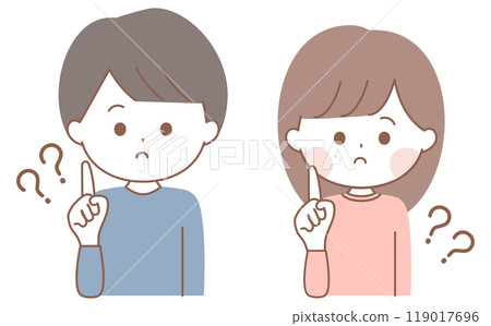 Set of illustrations of men and women posing with question marks Set of illustrations of men and women posing with question marks 119017696