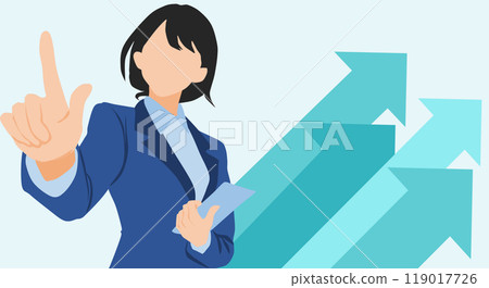 Illustration of a businesswoman raising her index finger 119017726