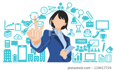 一位女商人舉起食指的插圖 一位女商人舉起食指的插圖 119017729