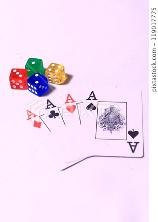 Image of playing cards, dice, playing, gambling Image of playing cards, dice, playing, gambling 119017775