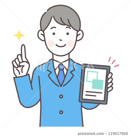 Male office worker explaining on tablet 119017808