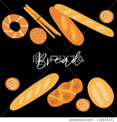 Illustration of assorted bread types including Illustration of assorted bread types including 119018131