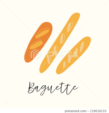 Three baguettes in orange and yellow, displayed 119018133