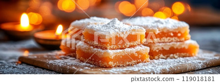 Traditional Indian sweets. Diwali festive colorful bright homemade dishes sweets 119018181