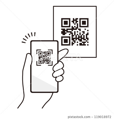使用智慧型手機讀取 QR 碼的單色插圖 使用智慧型手機讀取 QR 碼的單色插圖 119018972