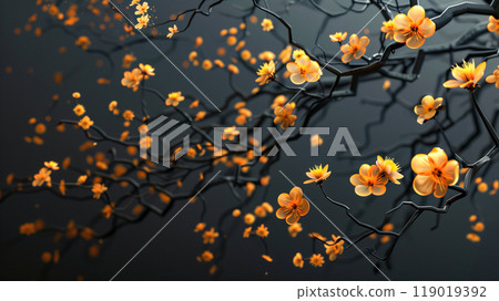 Orange flowers shining in soft golden light 119019392