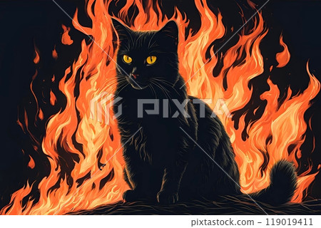 Burning cat illustration Burning cat illustration 119019411