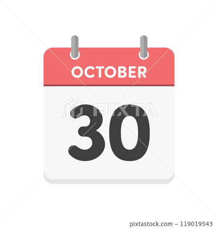10 月 30 日/10 月 30 日每日日曆圖示 - 帶有 10 月 30 日日期的簡單日曆 119019543