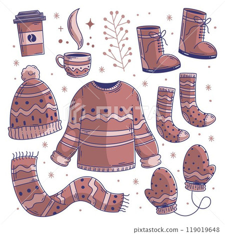 Hand drawn set of winter cloth doodle fullcolor Hand drawn set of winter cloth doodle fullcolor 119019648