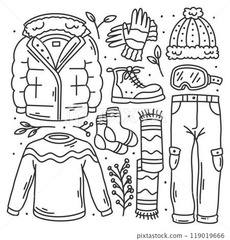 Hand drawn set of winter doodles 119019666