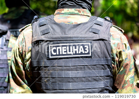 Soldier of the Special Forces in body armor. Inscription 119019730