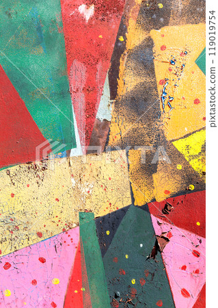 Old metal sheet with colored paints and corrosion as creative texture Old metal sheet with colored paints and corrosion as creative texture 119019754
