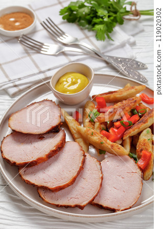 German potato noodles with sous vide pork loin cut German potato noodles with sous vide pork loin cut 119020302