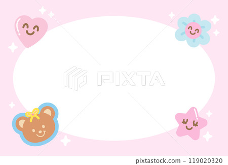 Cute pink frame with teddy bear, heart, flower, star for polaroid frame, animal, zoo, souvenir shop, social media, post card, rectangle ad template, book cover, sticky note, banner, name tag, print Cute pink frame with teddy bear, heart, flower, star for polaroid frame, animal, zoo, souvenir shop, social media, post card, rectangle ad template, book cover, sticky note, banner, name tag, print 119020320