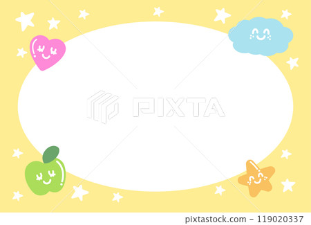 Cute yellow frame with apple, star, heart, cloud for polaroid frame, social media post, poster, post card, rectangle template, book cover, sticky note, banner, name tag, nature, fruit, spring, summer Cute yellow frame with apple, star, heart, cloud for polaroid frame, social media post, poster, post card, rectangle template, book cover, sticky note, banner, name tag, nature, fruit, spring, summer 119020337