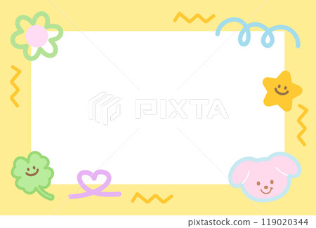 Cute yellow frame with puppy, heart, flower, clover leaf, star for polaroid frame, animal, pet shop, social media, post card, rectangle ad template, sticky note, banner, name tag, pet shop, vet, luck Cute yellow frame with puppy, heart, flower, clover leaf, star for polaroid frame, animal, pet shop, social media, post card, rectangle ad template, sticky note, banner, name tag, pet shop, vet, luck 119020344