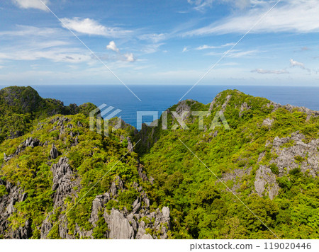 Splendid limestone structure of mountain in Matinloc Island. El Nido, Philippines. 119020446