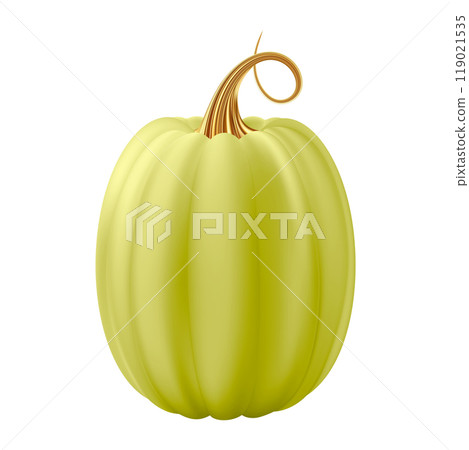 3d realistic pumpkin. Green pumpkin with golden stem. 3d realistic pumpkin. Green pumpkin with golden stem. 119021535