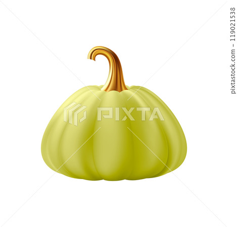 3d realistic pumpkin. Green pumpkin with golden stem. 119021538