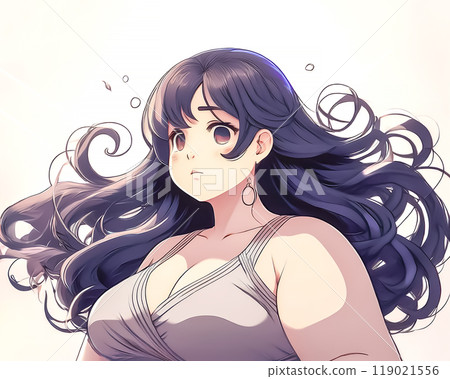 Image of a fat woman who is worried about her figure Image of a fat woman who is worried about her figure 119021556