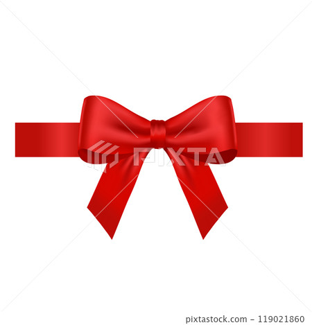 Red realistic bow. Vector illustration. Red ribbon for Christmas gifts, Valentine's Day, birthday element template. Red realistic bow. Vector illustration. Red ribbon for Christmas gifts, Valentine's Day, birthday element template. 119021860