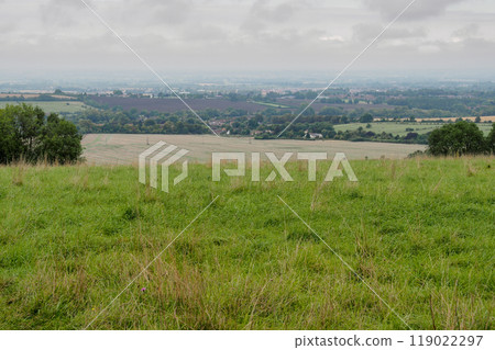View over Letcombe Regis from the Ridgeway, Vale of White Horse, Oxfordshire 119022297