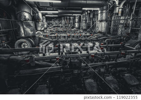 The engine room of the Hakkoda Maru, a ferry ship from Hakodate to the Hakodate port 119022355