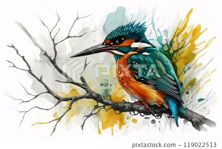 kingfisher, bird, watercolor 119022513