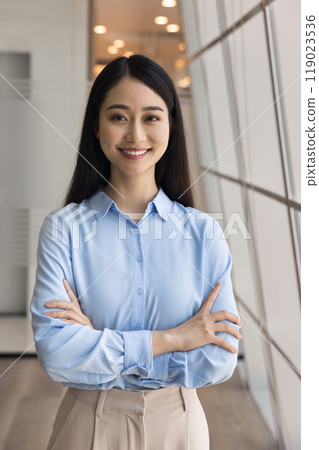 Happy beautiful Asian business woman vertical portrait Happy beautiful Asian business woman vertical portrait 119023536