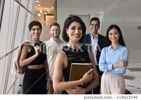 Happy successful young project leader woman posing with for portrait Happy successful young project leader woman posing with for portrait 119023546