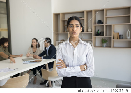 Indian female leader represent new project with professional working group Indian female leader represent new project with professional working group 119023549