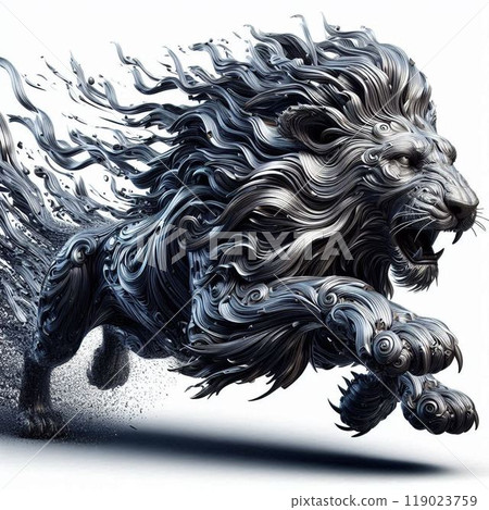 A dynamic lion with a metallic texture 119023759
