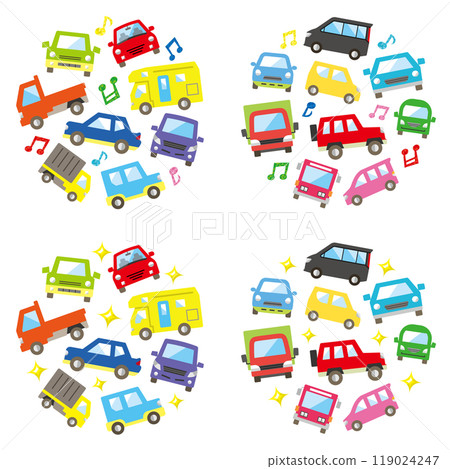 汽車大小的圓形畫廊（彩色中號版）帶有閃光和音符 119024247