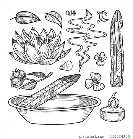 Aromatic palo santo wood sticks incense and lotus flowers create a calming vibe in this spa-inspired illustration. Ideal for wellness blogs and aromatherapy enthusiasts seeking relaxation Aromatic palo santo wood sticks incense and lotus flowers create a calming vibe in this spa-inspired illustration. Ideal for wellness blogs and aromatherapy enthusiasts seeking relaxation 119024290