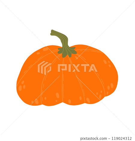 Orange pumpkin illustration with a green stem, representing harvest season, fall festivities, and wholesome food. Ideal for Thanksgiving or autumn-related content 119024312