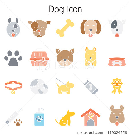 Dog icon set in flat color style 119024558
