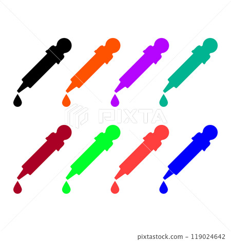 Pipette dropper with a drop. Set of colorful bright vector illustrations and icons. 119024642