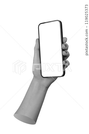 Smartphone mockup in a woman s hand with a blank screen, ideal for business or personal use. Modern Smartphone mockup in a woman s hand with a blank screen, ideal for business or personal use. Modern 119025373