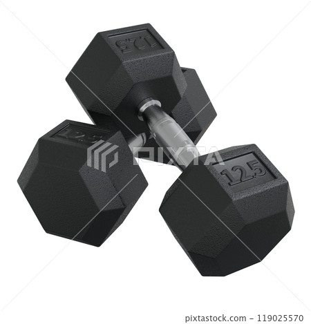 Two Hex Dumbbells with number 12.5, weightlifting gym equipment Two Hex Dumbbells with number 12.5, weightlifting gym equipment 119025570